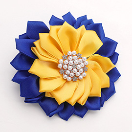 Pearl Pointed Flower Ribbon Brooch / Hair Clip