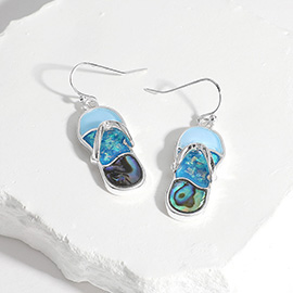 Abalone Sea Glass Flip Flop Dangle Earrings