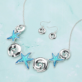 Enamel Starfish Metal Wave Link Necklace