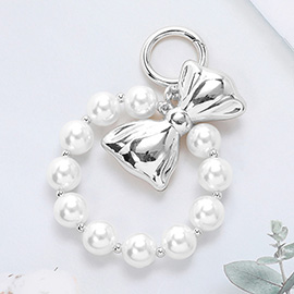 Metal Bow Pearl Beaded Keychain / Bag Charm