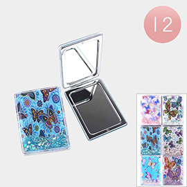 12PCS - Glitter Butterfly Printed Cosmetic Mirrors