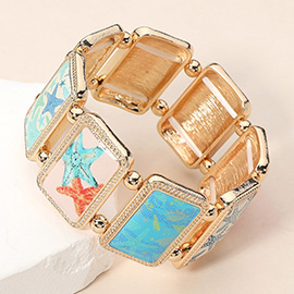 Rectangular Starfish Epoxy Cluster Link Stretch Bracelet