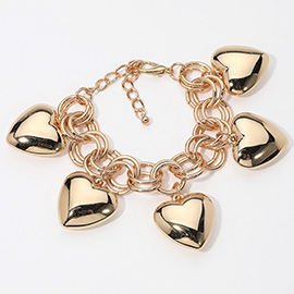 Chunky Metal Heart Charm Station Bracelet