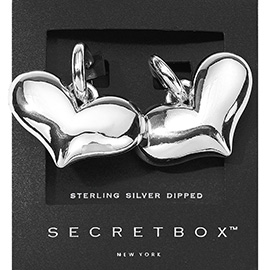 SECRET BOX_Sterling Silver Dipped Puffy Heart Dangle Huggie Earrings