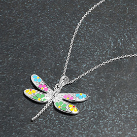 Enamel Flower Dragonfly Pendant Necklace