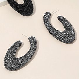 Sterling Silver Post Rhinestone Studded Oval Hoop Earrings