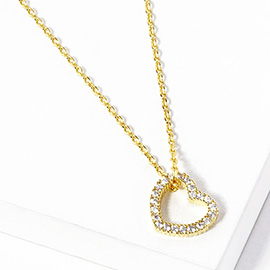 Gold Dipped CZ Stone Paved Open Heart Pendant Necklace