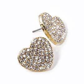 Crystal Stone Paved Heart Stud Earrings