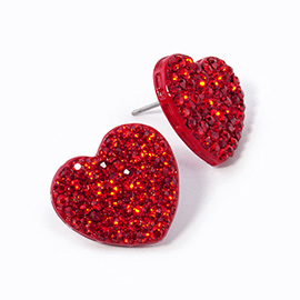 Crystal Stone Paved Heart Stud Earrings