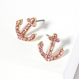 Crystal Rhinestone Paved Anchor Stud Earrings