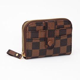 Checkered Faux Leather Card Holder Wallet