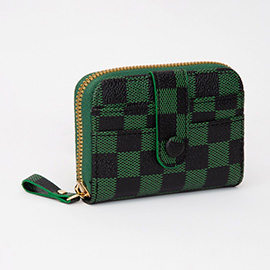 Checkered Faux Leather Card Holder Wallet