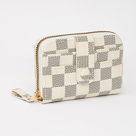 Checkered Faux Leather Card Holder Wallet