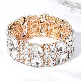 Glass Crystal Oval Round Stretch Evening Bracelet