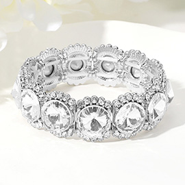 Round Glass Stone Cluster Stretch Evening Bracelet