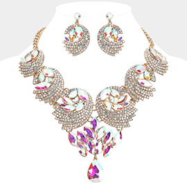 Teardrop Marquise Stone Embellished Rhinestone Paved Abstract Bib Statement Necklace