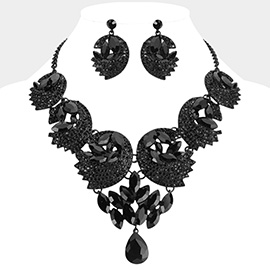 Teardrop Marquise Stone Embellished Rhinestone Paved Abstract Bib Statement Necklace