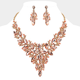 Marquise Glass Stone Cluster Pearl Embellished Vine Evening Necklace