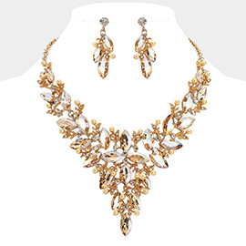 Marquise Glass Stone Cluster Pearl Embellished Vine Evening Necklace