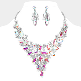 Marquise Glass Stone Cluster Pearl Embellished Vine Evening Necklace