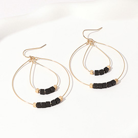 Wooden Cube Beaded Metal Wire Teardrop Round Layered Dangle Earrings