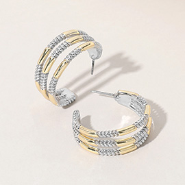 14K Gold Plated Two Tone Split Hoop Earrings