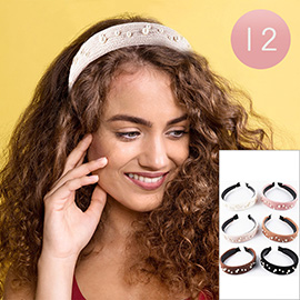 12PCS - Pearl Embellished Fabric Headbands