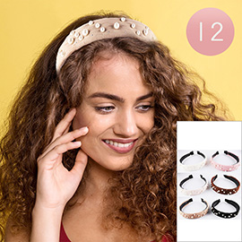 12PCS - Pearl Bling Stone Embellished Fabric Headbands