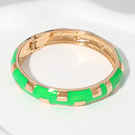 Gold Plated Geographic Patterned Enamel Hinged Bangle Bracelet