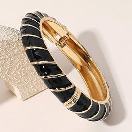 Gold Plated Enamel Spiral Hinged Bangle Bracelet