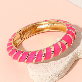 Gold Plated Enamel Spiral Hinged Bangle Bracelet