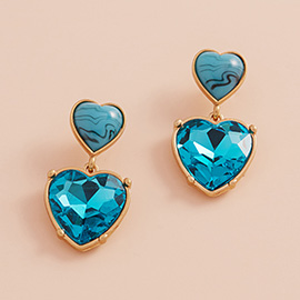 Epoxy Heart Glass Stone Dangle Earrings