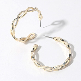 14K Gold Plated CZ Stone Paved Twisted Hoop Earrings