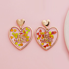 BE MINE Message Glittered Enamel Heart Dangle Earrings