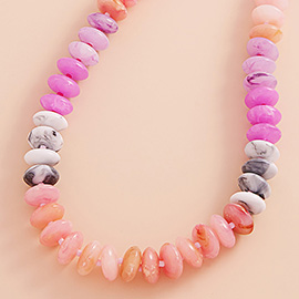 Ombre Resin Oval Disk Beaded Necklace