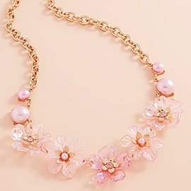 Acrylic Flower with Pearl Link Necklace