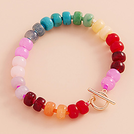 Ombre Flat Round Shaped Beads Stretch Bracelet