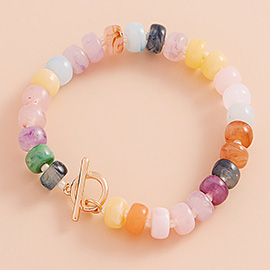 Ombre Flat Round Shaped Beads Stretch Bracelet