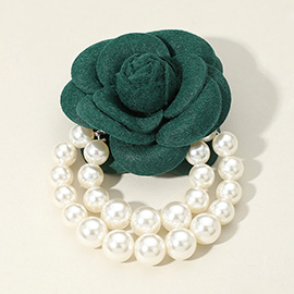 Felt Rose Pointed Pearl Embellished Pin Brooch