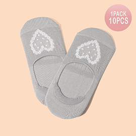 10Pairs - Mesh Heart Pointed No Show Socks