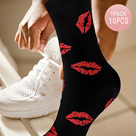 10Pairs - Kiss Mark Lips Patterned Socks