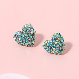 Rhinestone Paved Puffy Heart Stud Earrings