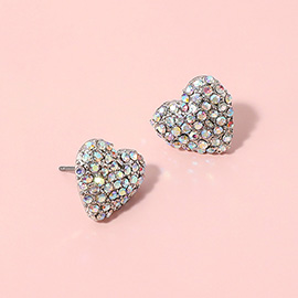 Rhinestone Paved Puffy Heart Stud Earrings