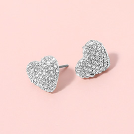 Rhinestone Paved Puffy Heart Stud Earrings