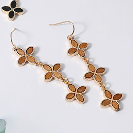 Triple Wooden Clover Link Dropdown Dangle Earrings