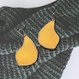 Faux Leather Metal Teardrop Dangle Earrings