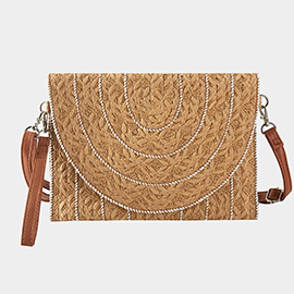 Stitch Detailed Straw Clutch Bag / Crossbody Bag