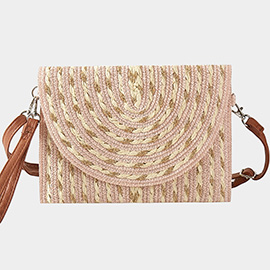 Gold Threads Mixed Straw Clutch Bag / Crossbody Bag