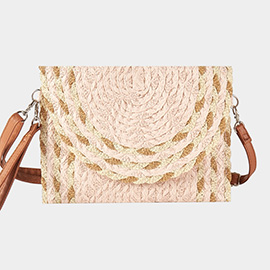 Mixed Color Detail Straw Clutch / Crossbody Bag