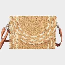 Mixed Color Detail Straw Clutch / Crossbody Bag